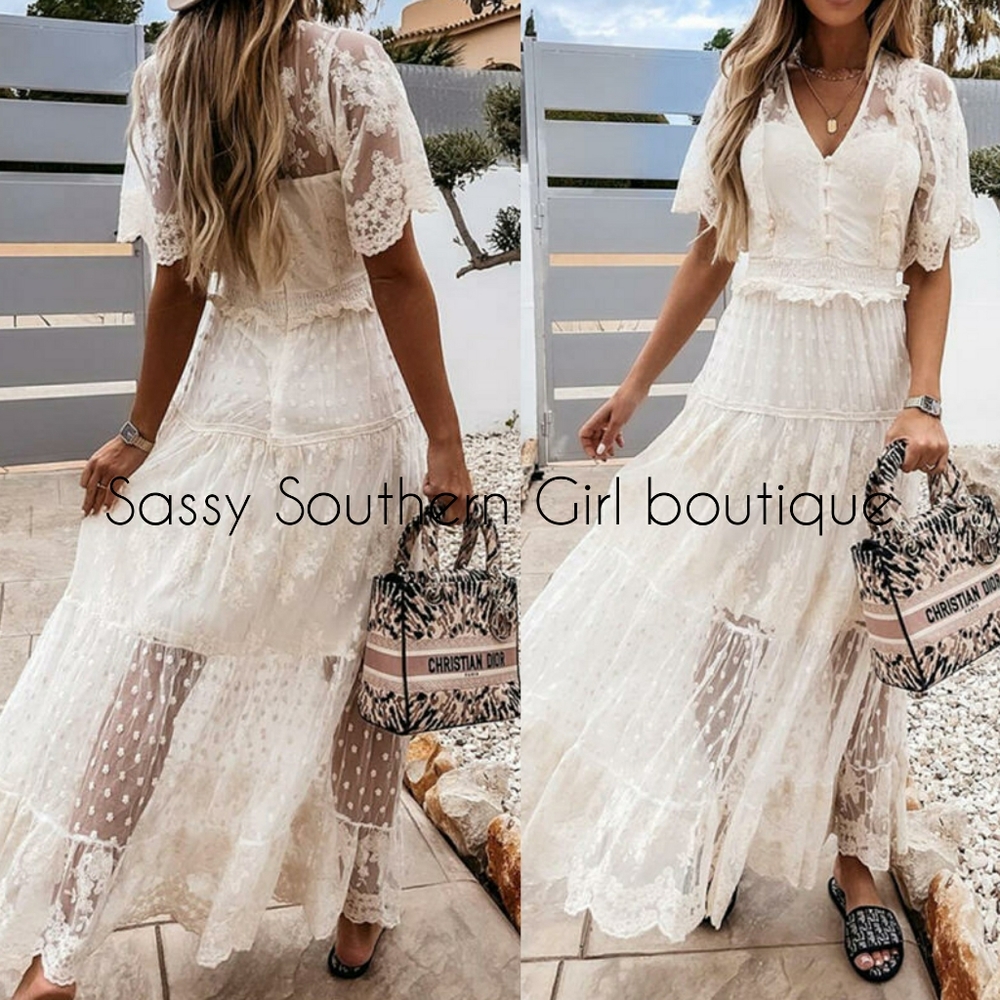 ⭐🆕 Boho White lace maxi dress